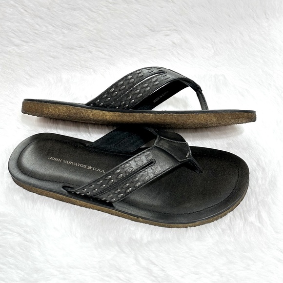 John Varvatos Thong Sandals Star USA Tobago Stitched Leather Slip Ons Slides Box - Picture 3 of 15